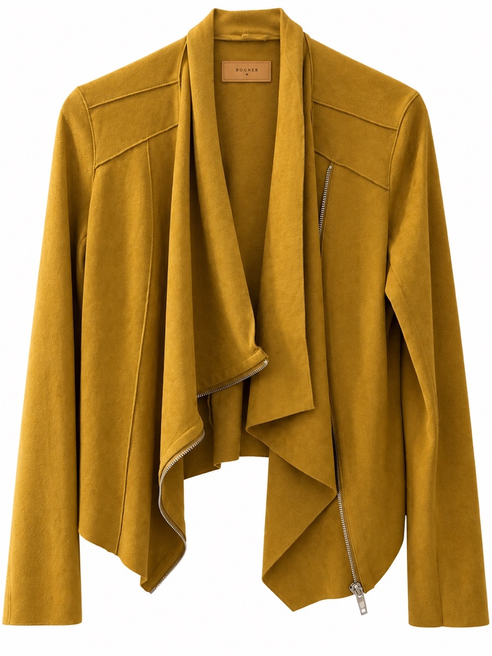 BLANKNYC Mustard Gold Faux Suede Waterfall Moto Jacket – Size Medium